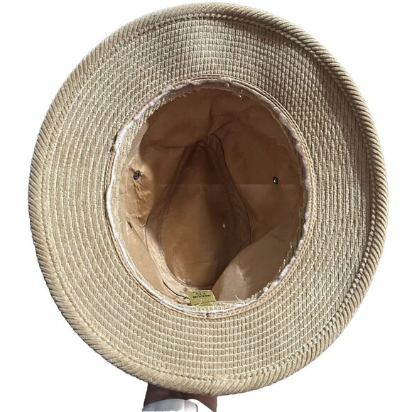 Vintage Corduroy Fedora Tan Hat 7-7 1/8 With Leather Buckled Detail Hat USA Made - Picture 6 of 11